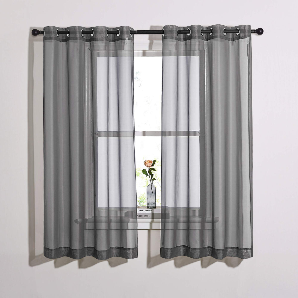 NICETOWN White Sheer Curtains & Drapes 96 inches Long for Living Room - Grommet Top Solid Lightweight & Airy Gauzy Window Treatments with Light Filtering for Bedroom, 2 Panels, W54 x L96