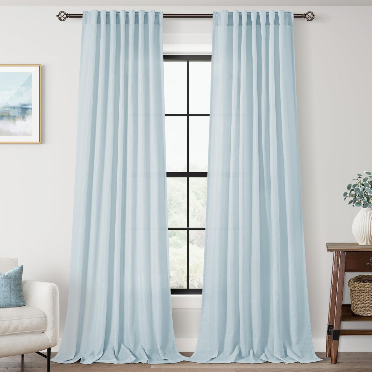 96 inch Long Linen Curtains 2 Panels for Living Room Back Tab Cream Ivory Light Filtering Semi Sheer Curtain 96 inches Long Boho Farmhouse Rustic Linen Drapes Floor to Ceiling Length 8 FT