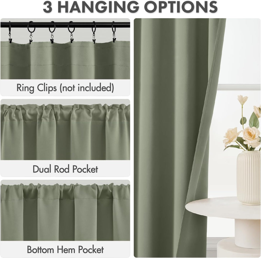 MIULEE Sage Green Blackout Curtains 63 Inch Length for Bedroom 4 Panels