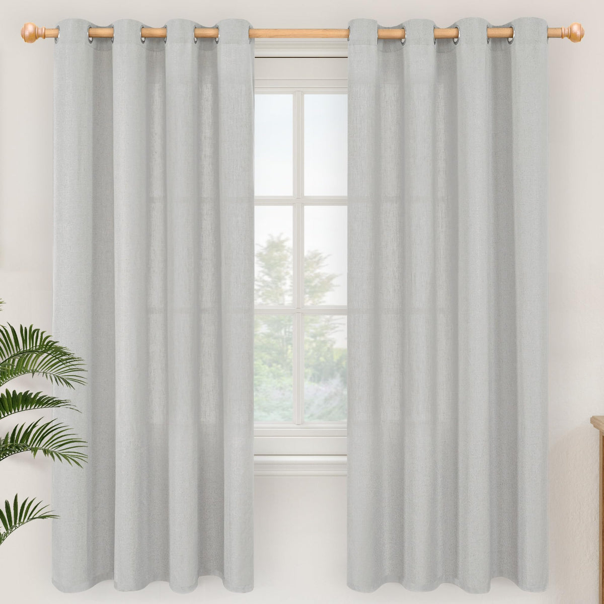 YoungsTex Linen Semi Sheer Curtains 63 Inch Length, Light Filtering Drapes