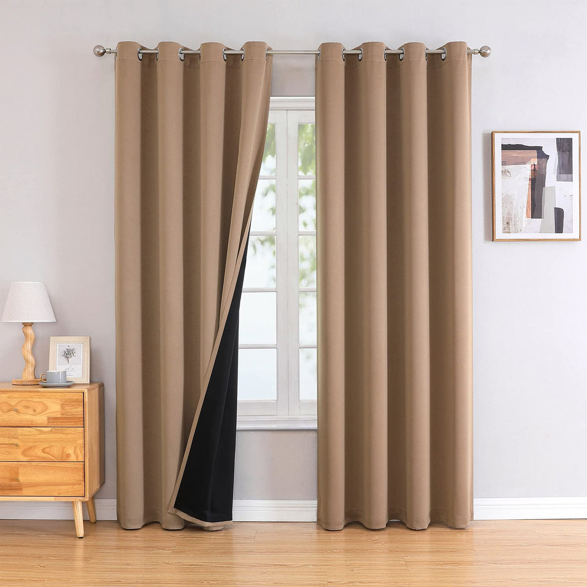 ChrisDowa 100% Blackout Curtains for Bedroom 63 Inch Long with Black Liner