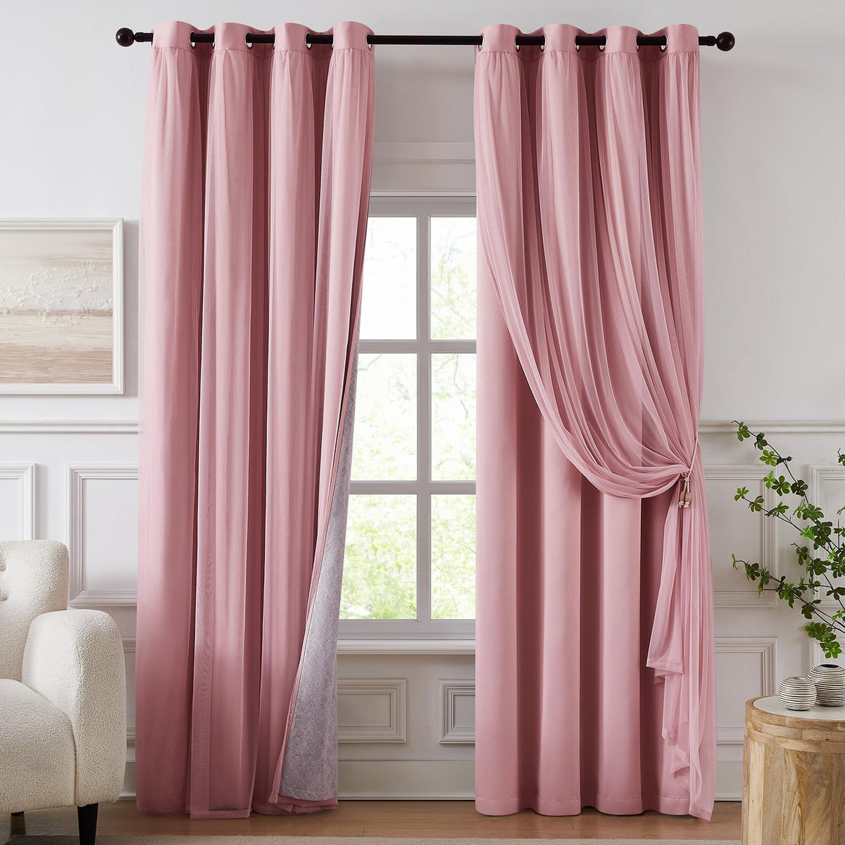 100% Blackout Curtains for Bedroom, Double Layer Ivory 84" L