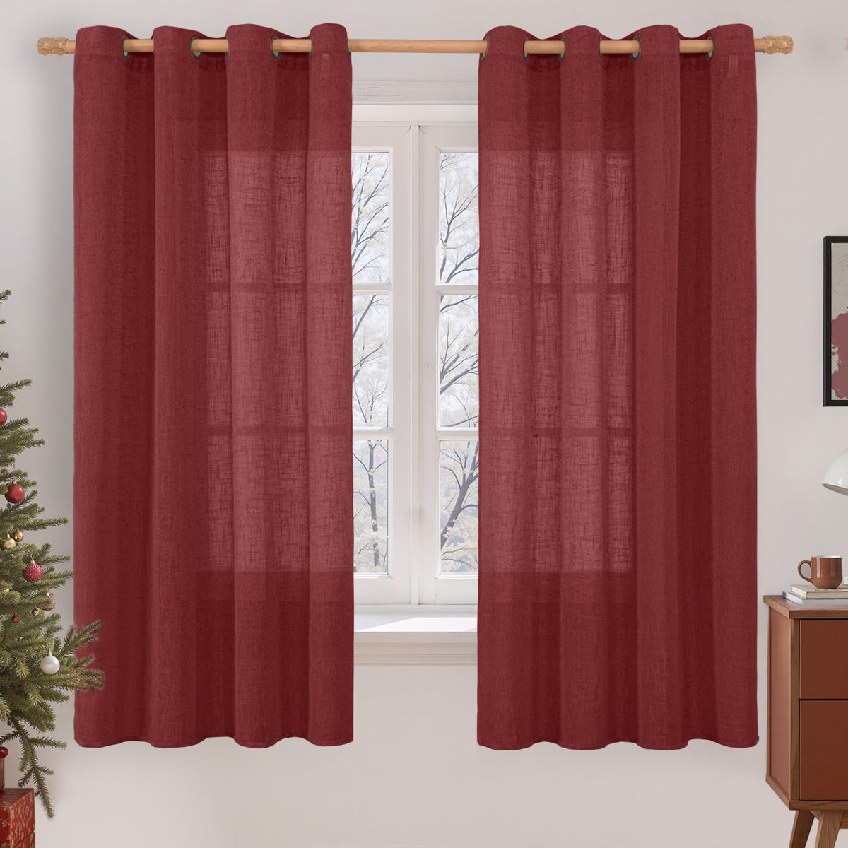 LAMIT Cream Ivory Linen Semi Sheer Curtains 84 inch Length for Bedroom