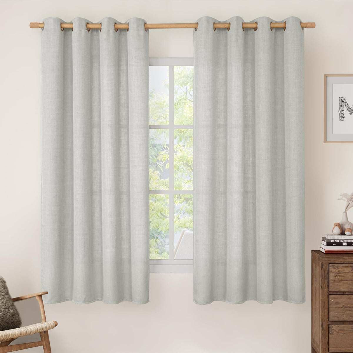 LAMIT Cream Ivory Linen Semi Sheer Curtains 84 inch Length for Bedroom