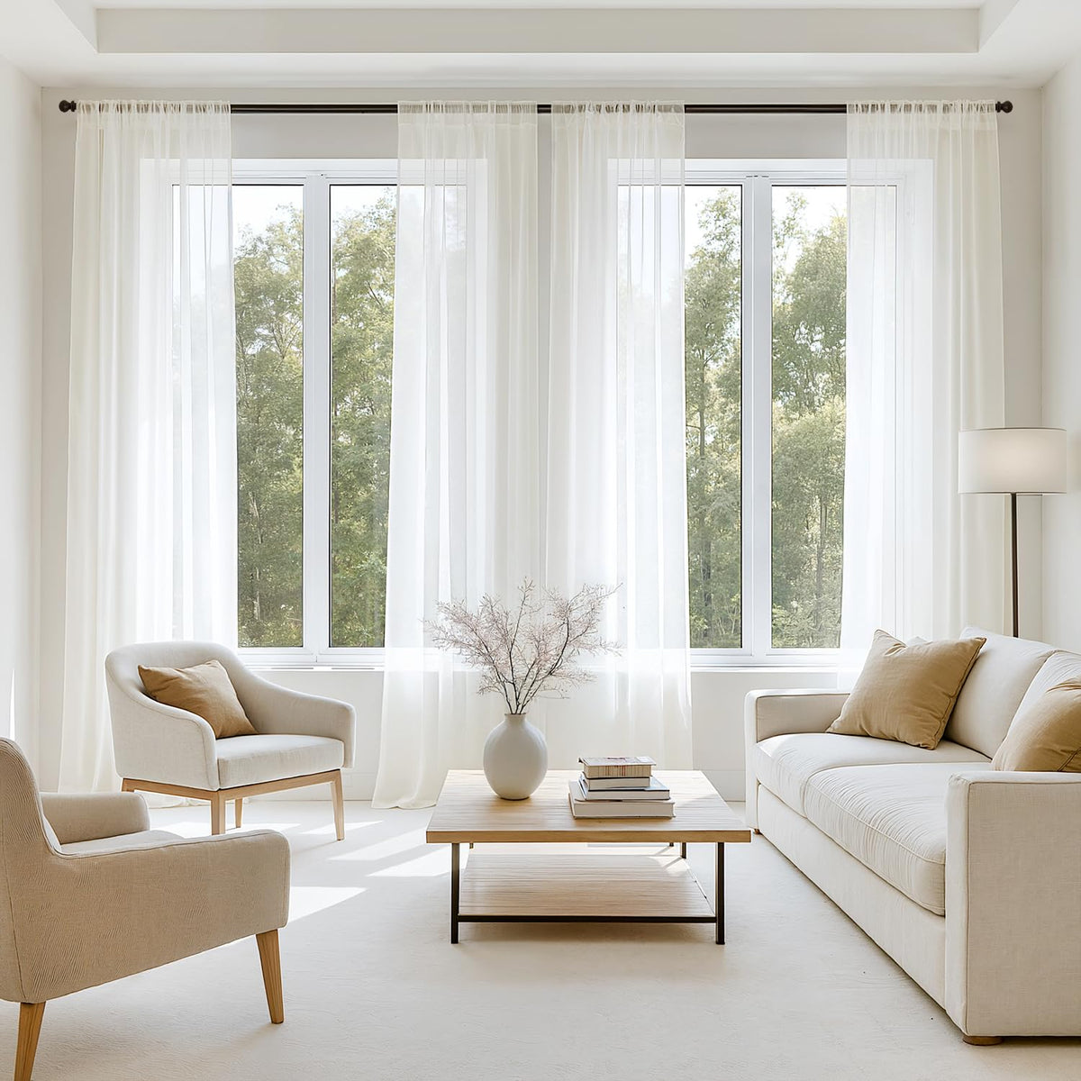 MIULEE Beige Sheer Curtains 84 Inches Long 4 Panels 42 x 84 Inches
