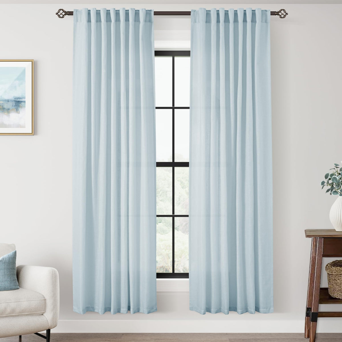 96 inch Long Linen Curtains 2 Panels for Living Room Back Tab Cream Ivory Light Filtering Semi Sheer Curtain 96 inches Long Boho Farmhouse Rustic Linen Drapes Floor to Ceiling Length 8 FT