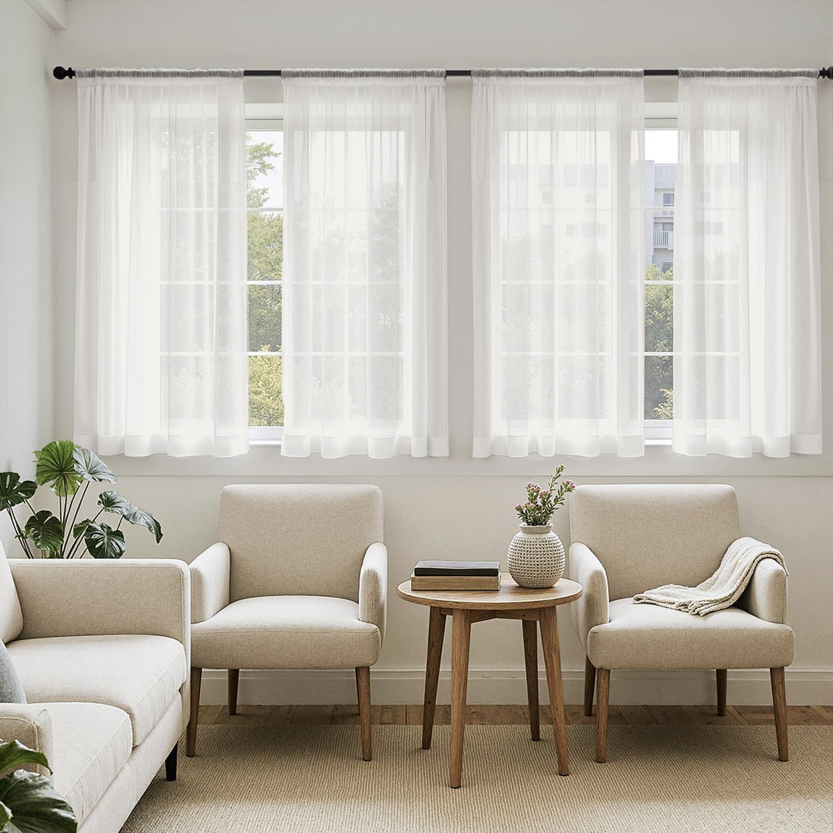 MIULEE Beige Sheer Curtains 84 Inches Long 4 Panels 42 x 84 Inches