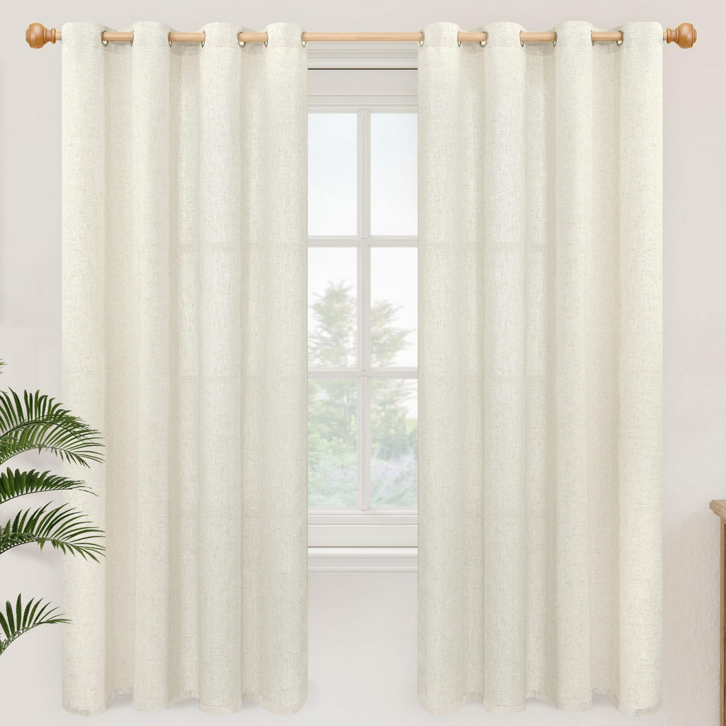 YoungsTex Linen Semi Sheer Curtains 63 Inch Length, Light Filtering Drapes