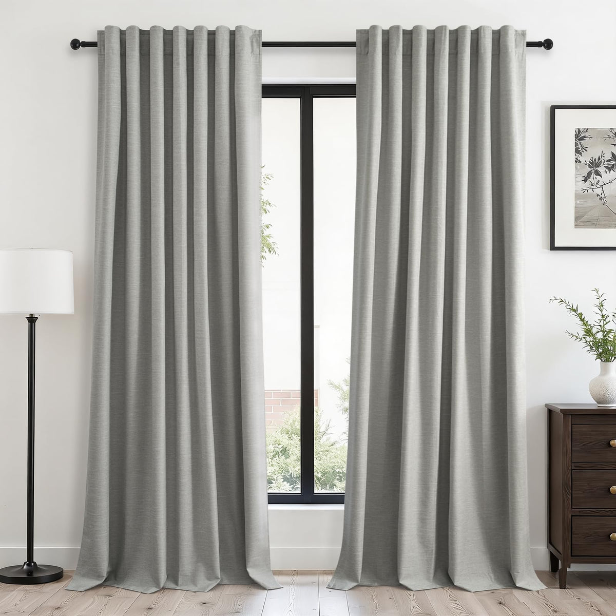 Topfinel Linen Blackout Curtains 96 Inch Long, Boho Farmhouse Ivory Birch Viral Drapes Pinch Pleated Curtains with Hooks for Living Room, Neutral 8 FT Back Tab Bedroom Curtains 52" X 96" 2 Panels