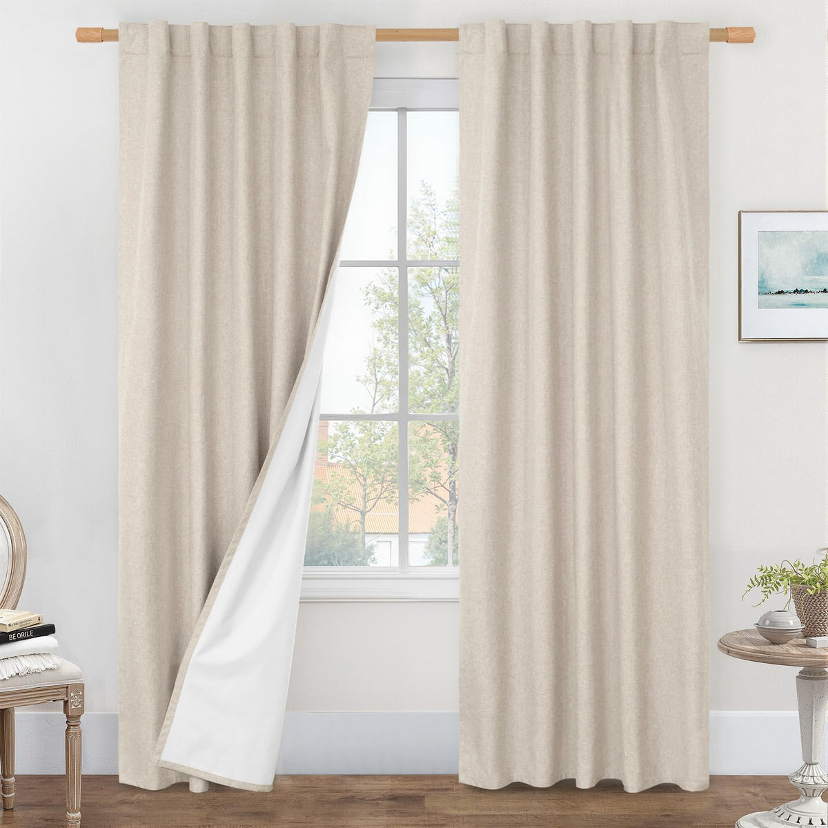 LAMIT 100% Blackout Short Linen Curtains for Cafe 40 Inch Length, Ivory