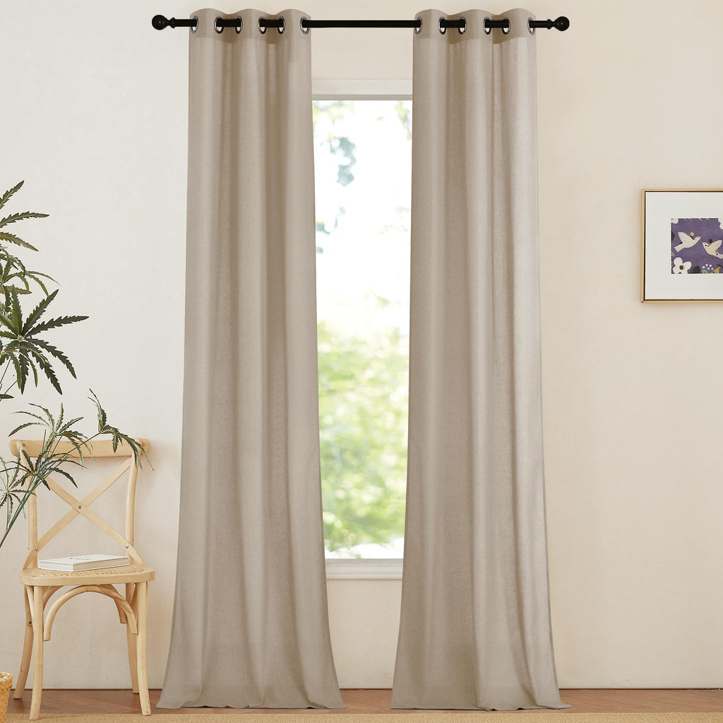 NICETOWN Natural Linen Curtains 84 inch Long 2 Panels Set, Grommet Top Thick Linen Burlap Semi Sheer Vertical Drapes Privacy Assured with Light Filtering for Bedroom/Living Room, W55 x L84
