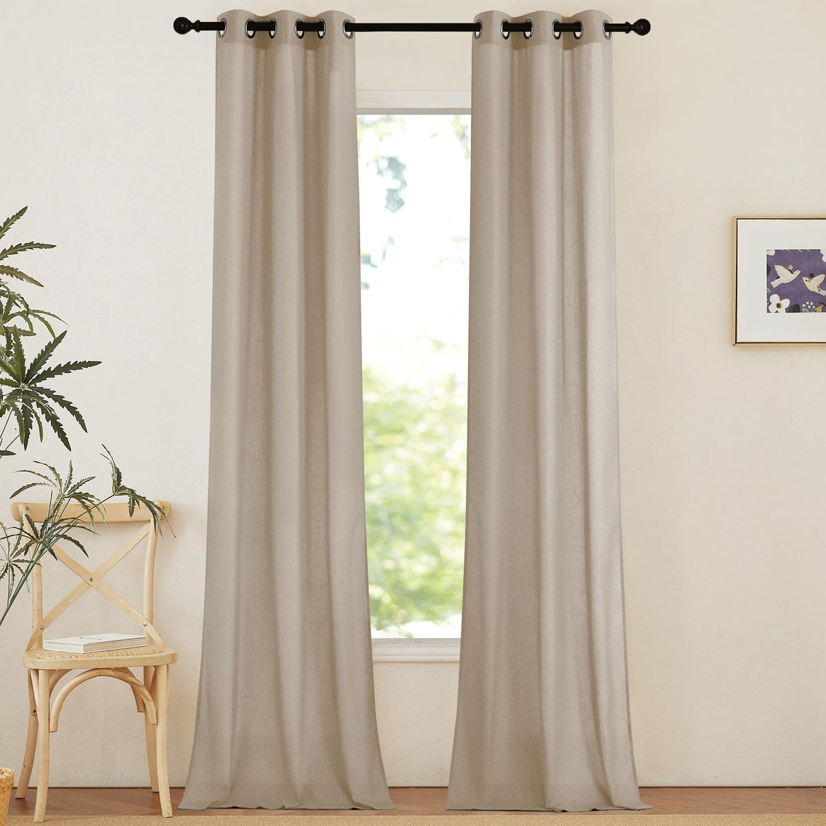 NICETOWN Natural Linen Curtains 84 inch Long 2 Panels Set, Grommet Top Thick Linen Burlap Semi Sheer Vertical Drapes Privacy Assured with Light Filtering for Bedroom/Living Room, W55 x L84