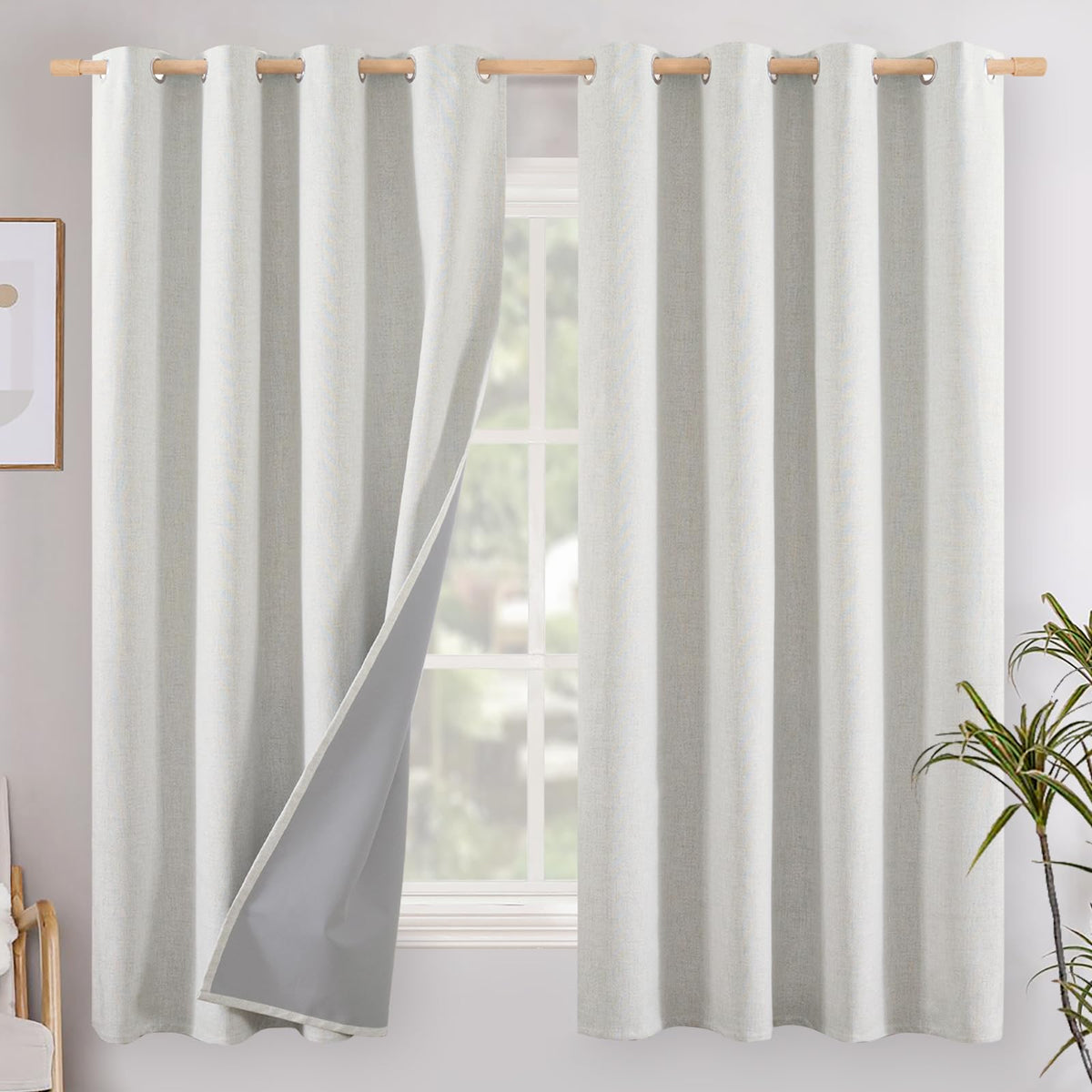 YoungsTex Linen Blackout Curtains 63 Inch Length Bedroom Beige Darkening