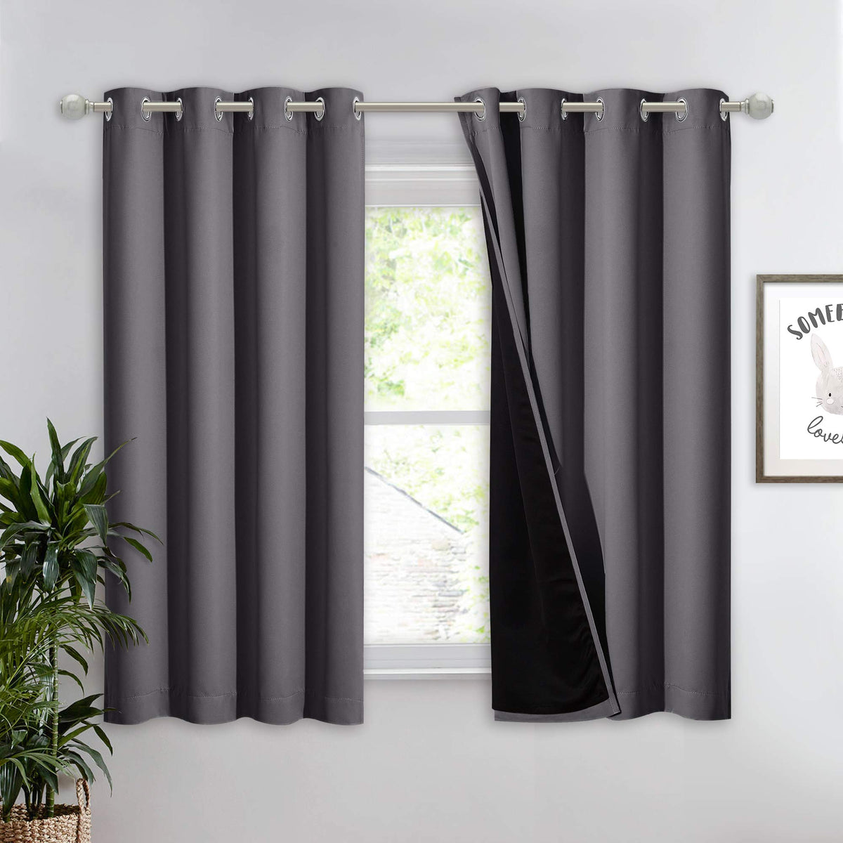NICETOWN 100% Blackout Curtain 54 inches Long, Double-Deck Completely Blackout Window Treatment Thermal Insulated Lined Drape for Small Window (White, 1 PC, 52 inches Width Each Panel)