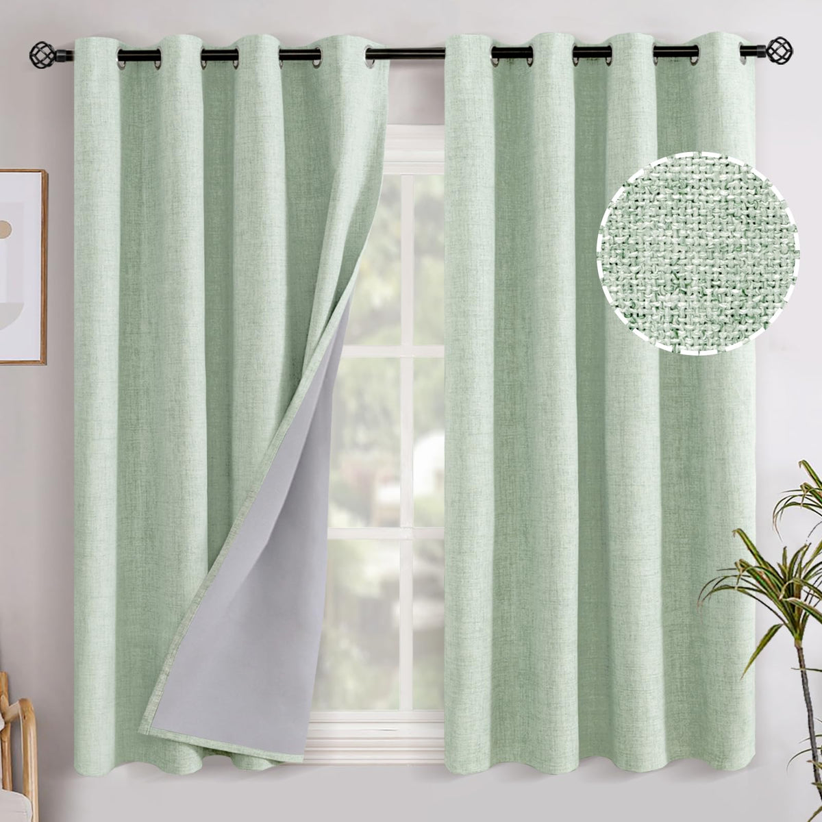 YoungsTex Linen Blackout Curtains 63 Inch Length Bedroom Beige Darkening