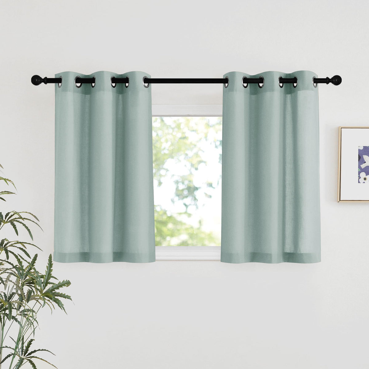 NICETOWN Natural Linen Curtains 84 inch Long 2 Panels Set, Grommet Top Thick Linen Burlap Semi Sheer Vertical Drapes Privacy Assured with Light Filtering for Bedroom/Living Room, W55 x L84