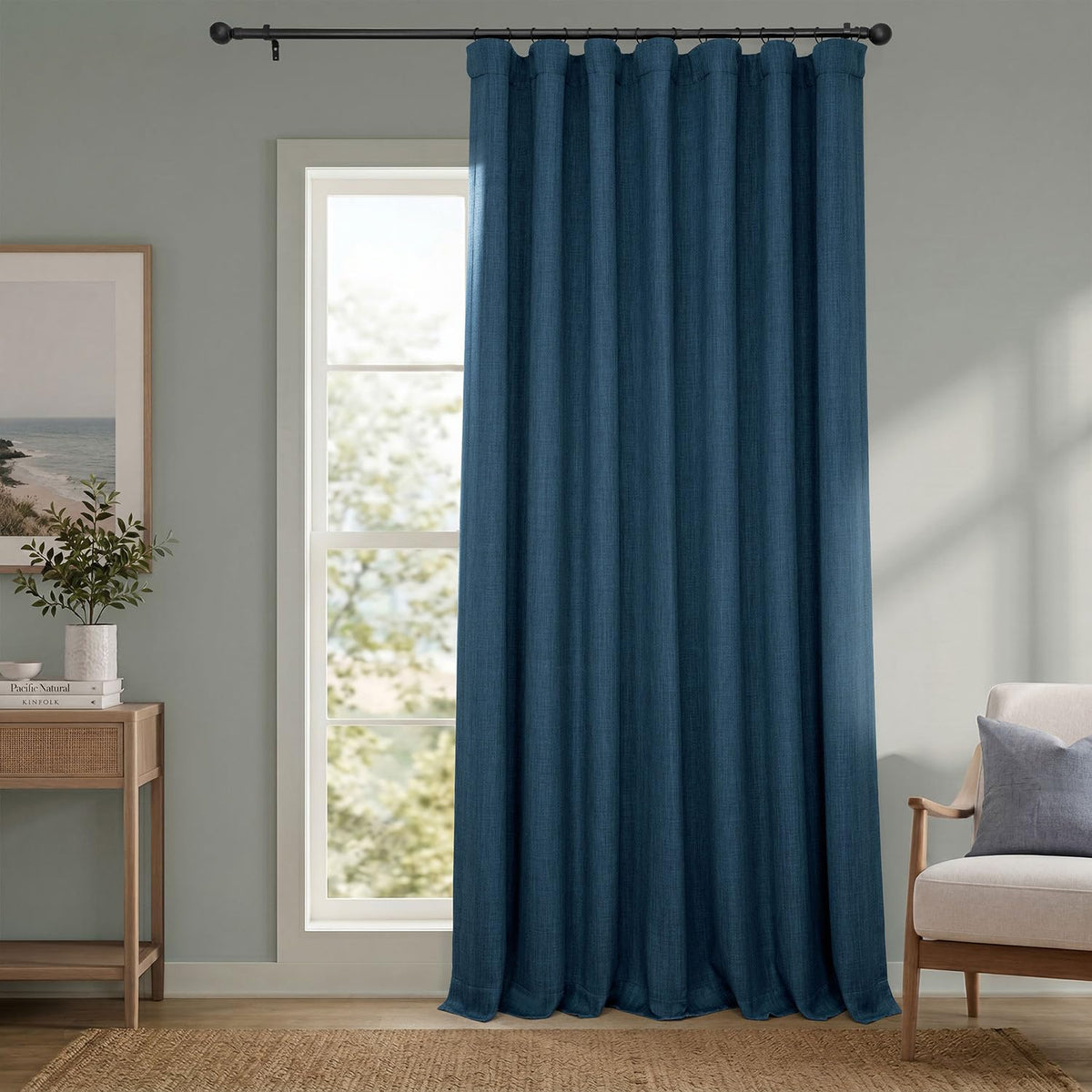 Faux Linen Curtains for Living Room (1 Panel) - 50W X 96L, Birch Taupe