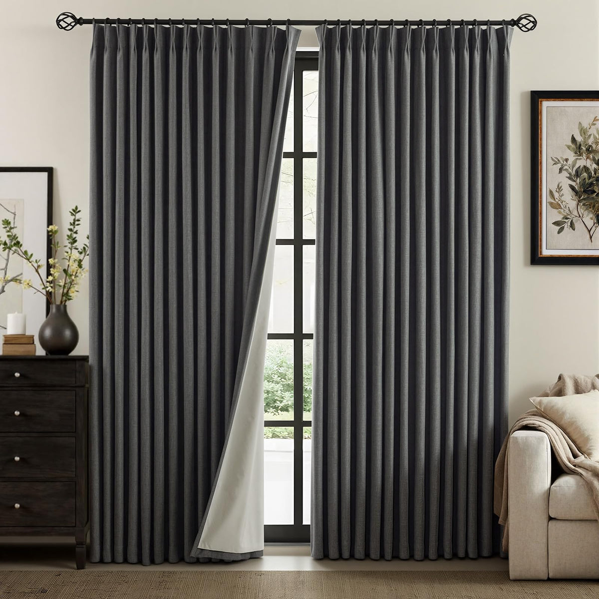 IVAPUPU Natural Linen Blend Blackout Curtains for Bedroom 108 Inch Long