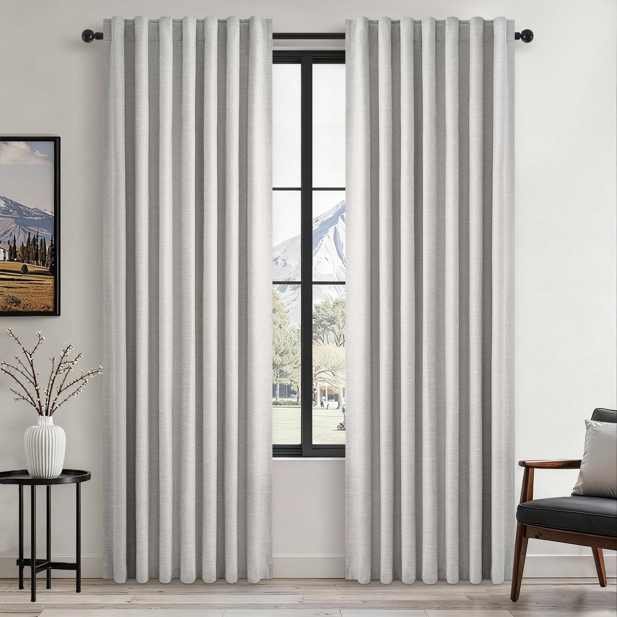 Topfinel Linen Blackout Curtains 96 Inch Long, Boho Farmhouse Ivory Birch Viral Drapes Pinch Pleated Curtains with Hooks for Living Room, Neutral 8 FT Back Tab Bedroom Curtains 52" X 96" 2 Panels