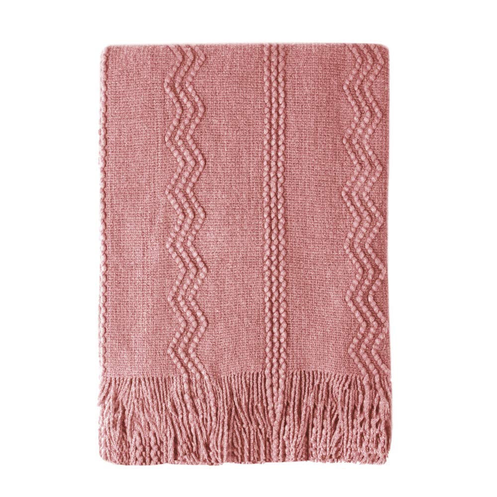 BOURINA Beige Throw Blanket 50x60 Inch Boho Knitted Soft Throw Sofa Blanket