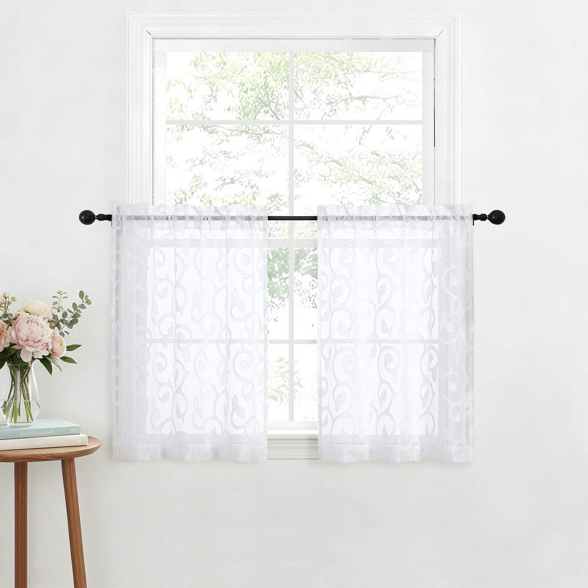 OWENIE Furman Ivory Sheer Curtains 84 inches Long for Bedroom Living Room 2 Panels Set, Jacquard Clip Light Filtering Semi Sheer Curtain Rod Pocket Window Drapes, 2 Pcs Each 40 W 84 L