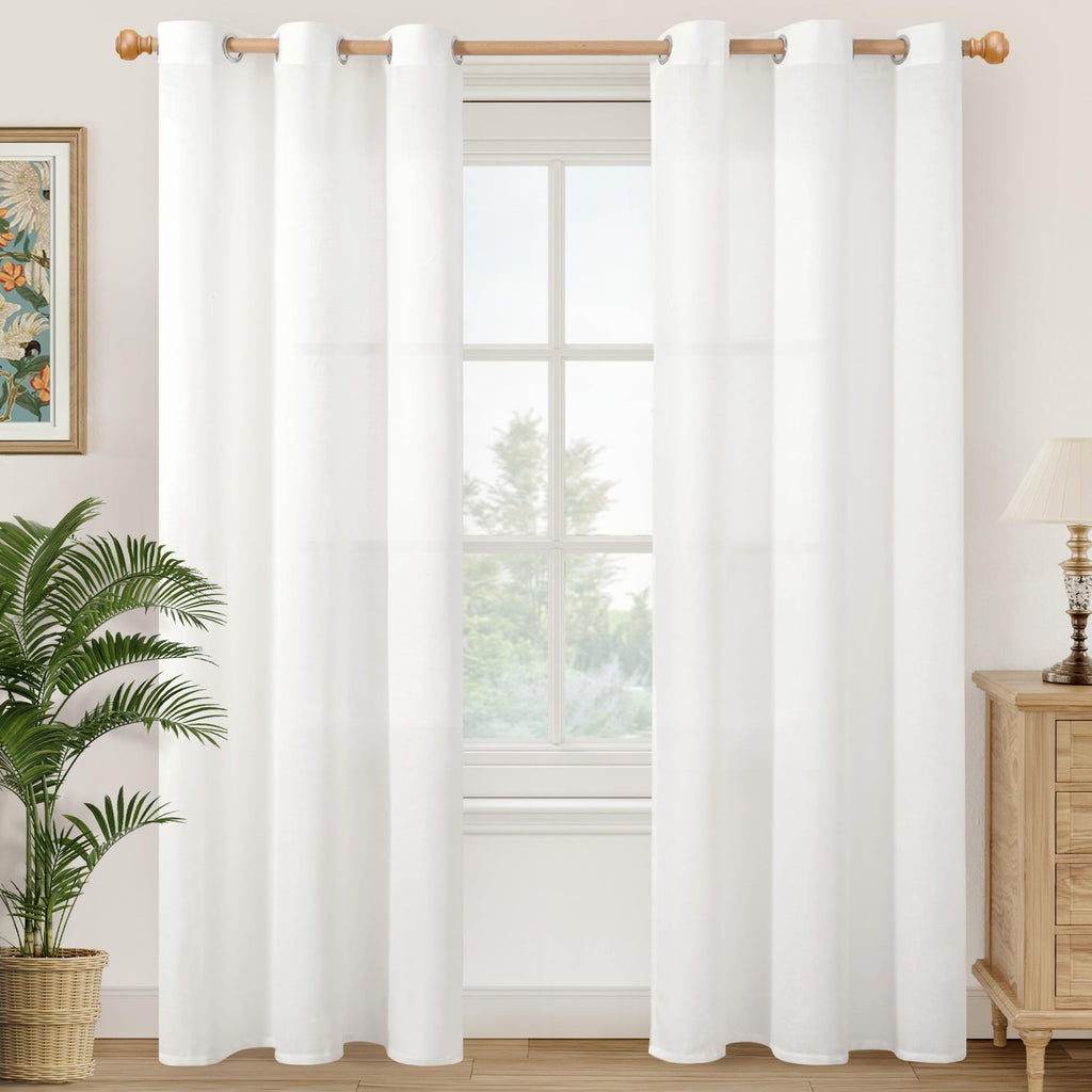 YoungsTex Linen Semi Sheer Curtains 63 Inch Length, Light Filtering Drapes