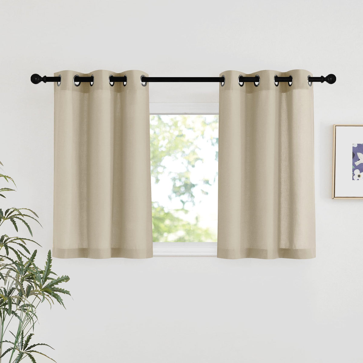 NICETOWN Natural Linen Curtains 84 inch Long 2 Panels Set, Grommet Top Thick Linen Burlap Semi Sheer Vertical Drapes Privacy Assured with Light Filtering for Bedroom/Living Room, W55 x L84
