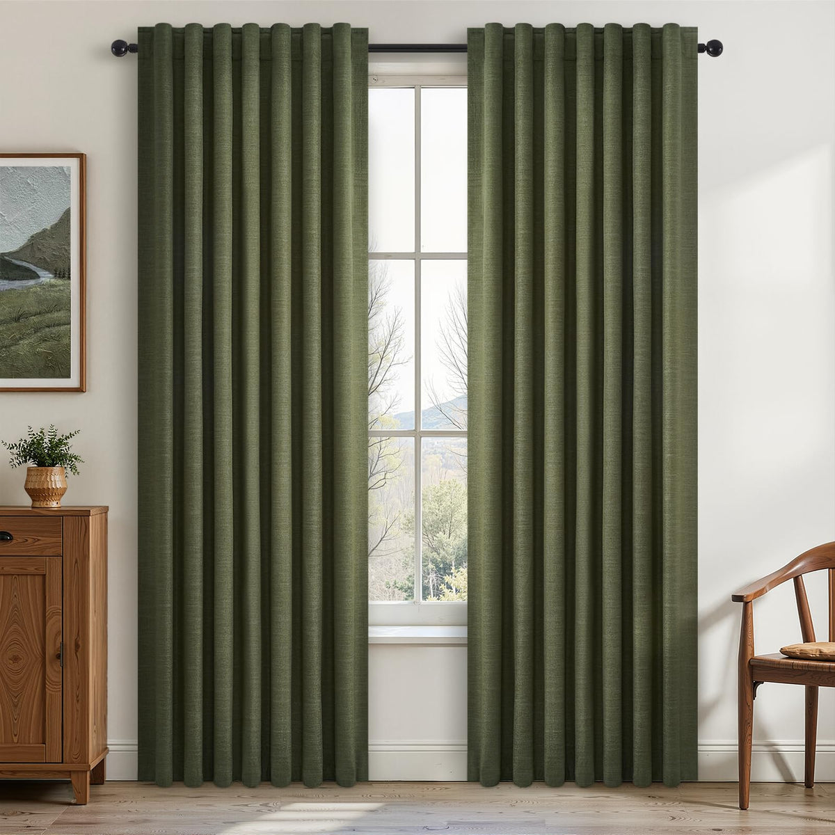 Topfinel Linen Blackout Curtains 96 Inch Long, Boho Farmhouse Ivory Birch Viral Drapes Pinch Pleated Curtains with Hooks for Living Room, Neutral 8 FT Back Tab Bedroom Curtains 52" X 96" 2 Panels
