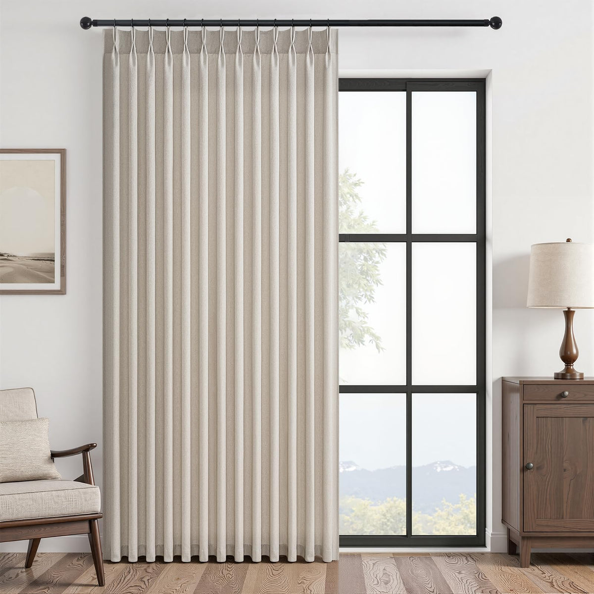 96 Inches Long Pinch Pleated Semi Sheer Curtains,Natural Linen Blended Light Filtering Window Curtains 96 Length for Living Room Bedroom Pinch Pleat Drapes with Hooks 2 Panels 72" Wx96 L