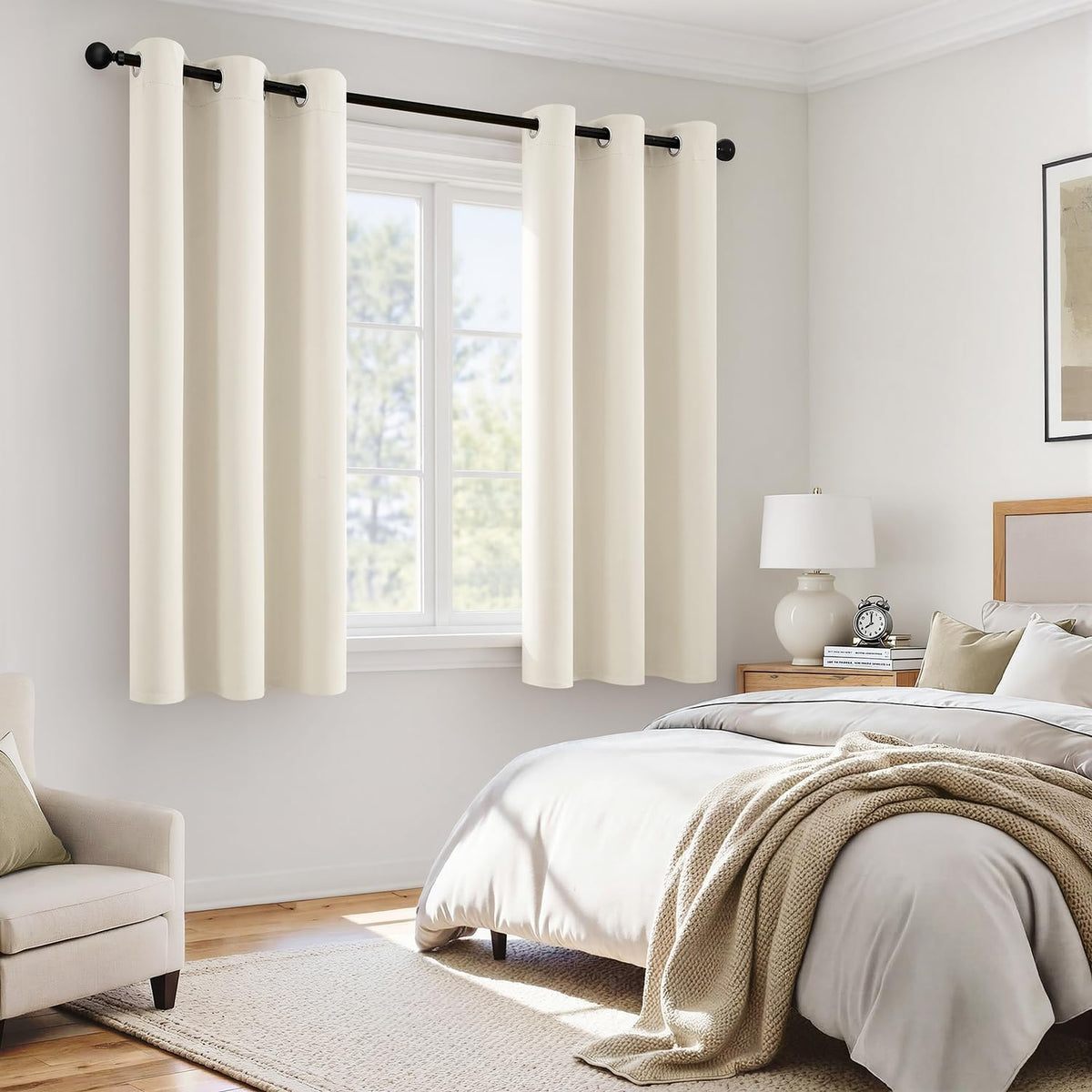 MIULEE Cream 100% Blackout Curtains for Bedroom 40x63 Inch Long