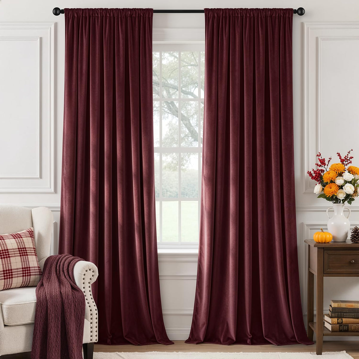 MIULEE Dusty Rose Pink Velvet Room Darkening Curtains for Bedroom W52 x L84