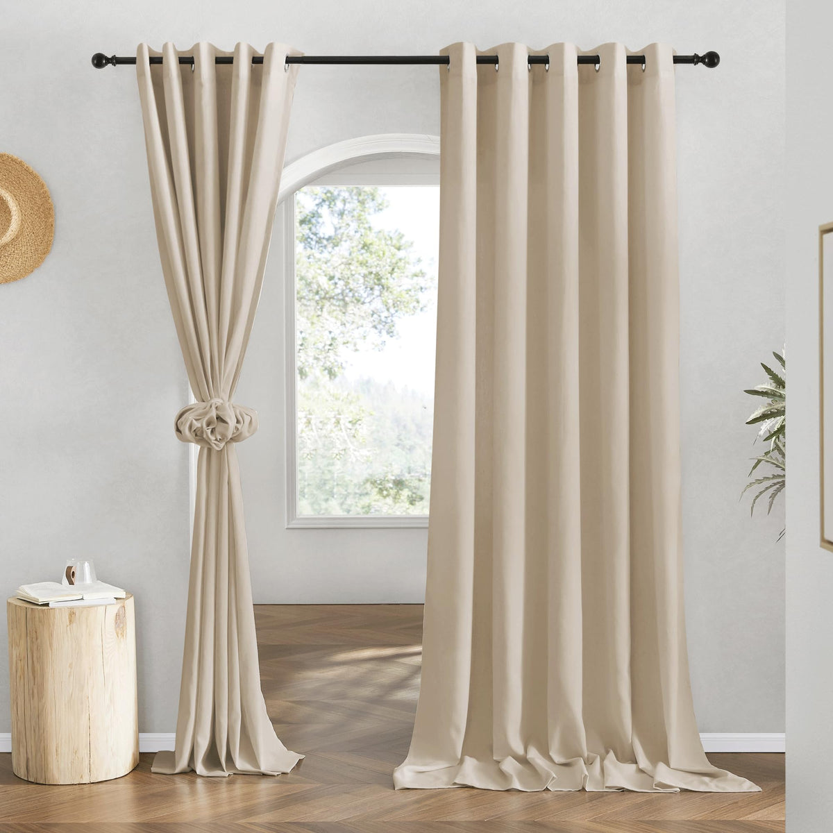 NICETOWN Natural Linen Curtains 84 inch Long 2 Panels Set, Grommet Top Thick Linen Burlap Semi Sheer Vertical Drapes Privacy Assured with Light Filtering for Bedroom/Living Room, W55 x L84