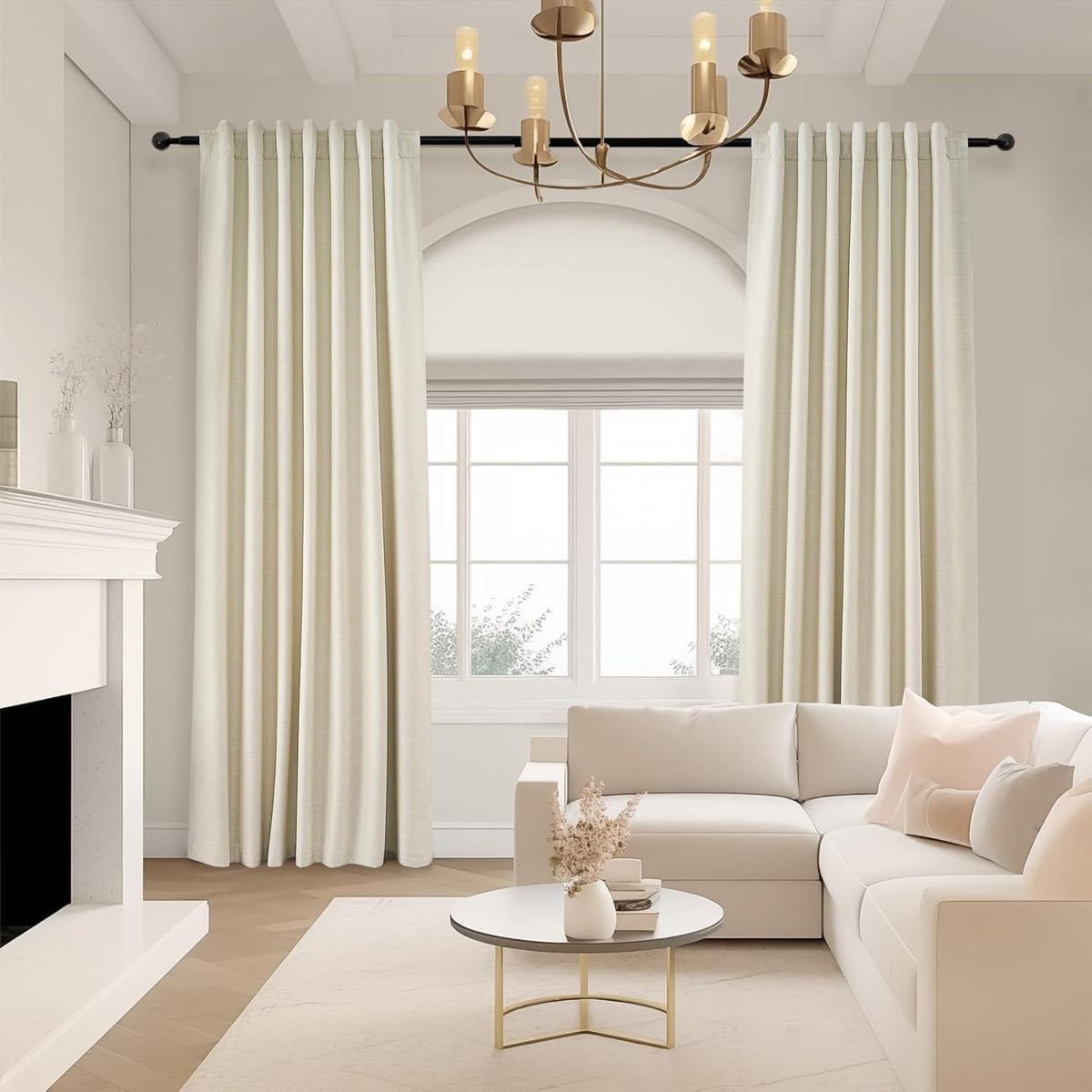 Topfinel Linen Blackout Curtains 96 Inch Long, Boho Farmhouse Ivory Birch Viral Drapes Pinch Pleated Curtains with Hooks for Living Room, Neutral 8 FT Back Tab Bedroom Curtains 52" X 96" 2 Panels