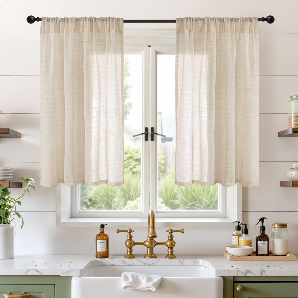 BGment Tan Linen Curtains 84 Inch Length 2 Panels Burlap Semi Sheer Drapes