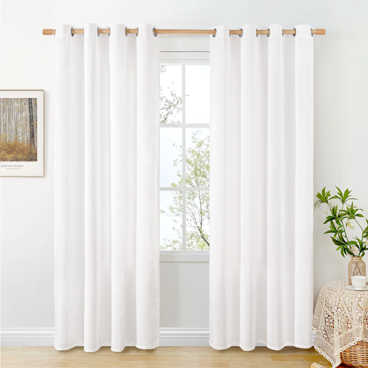BGment Oatmeal Linen Curtains for Living Room 95 Inch Length 2 Panels Set, Privacy Drapes Light Filtering with Grommet for Farmhouse Bedroom No See Through, Each 52 Inch Wide