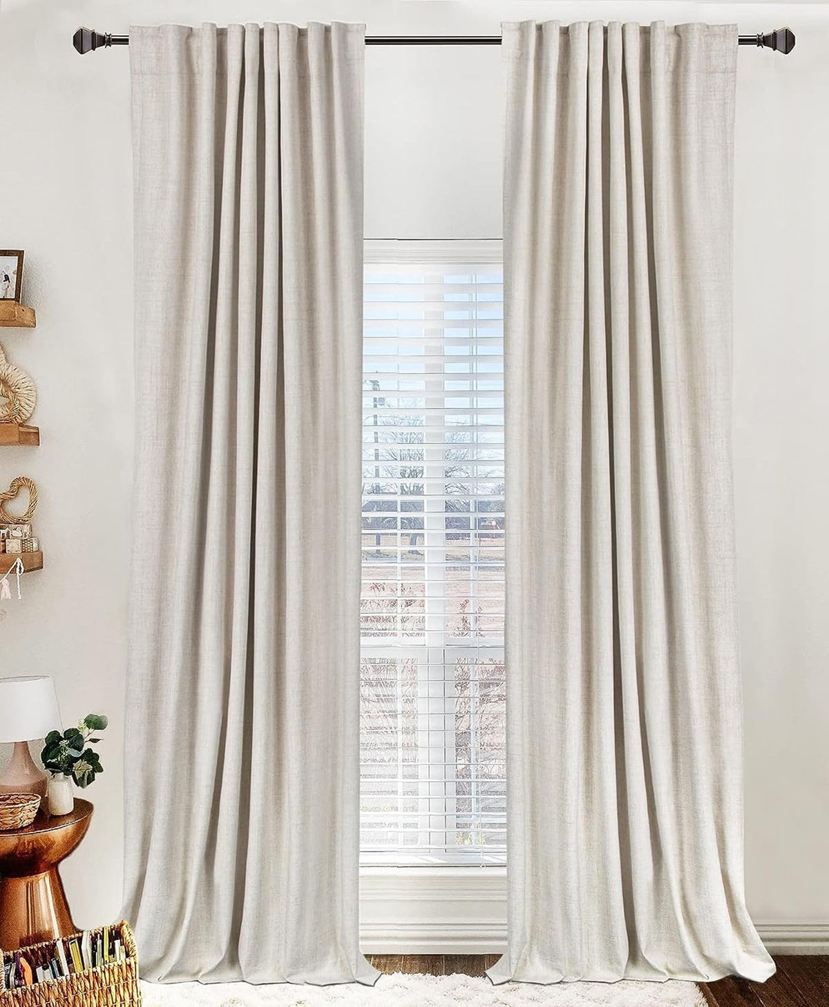 Linen Total Blackout Curtains for Bedroom Living Room 84 Inch, Cream