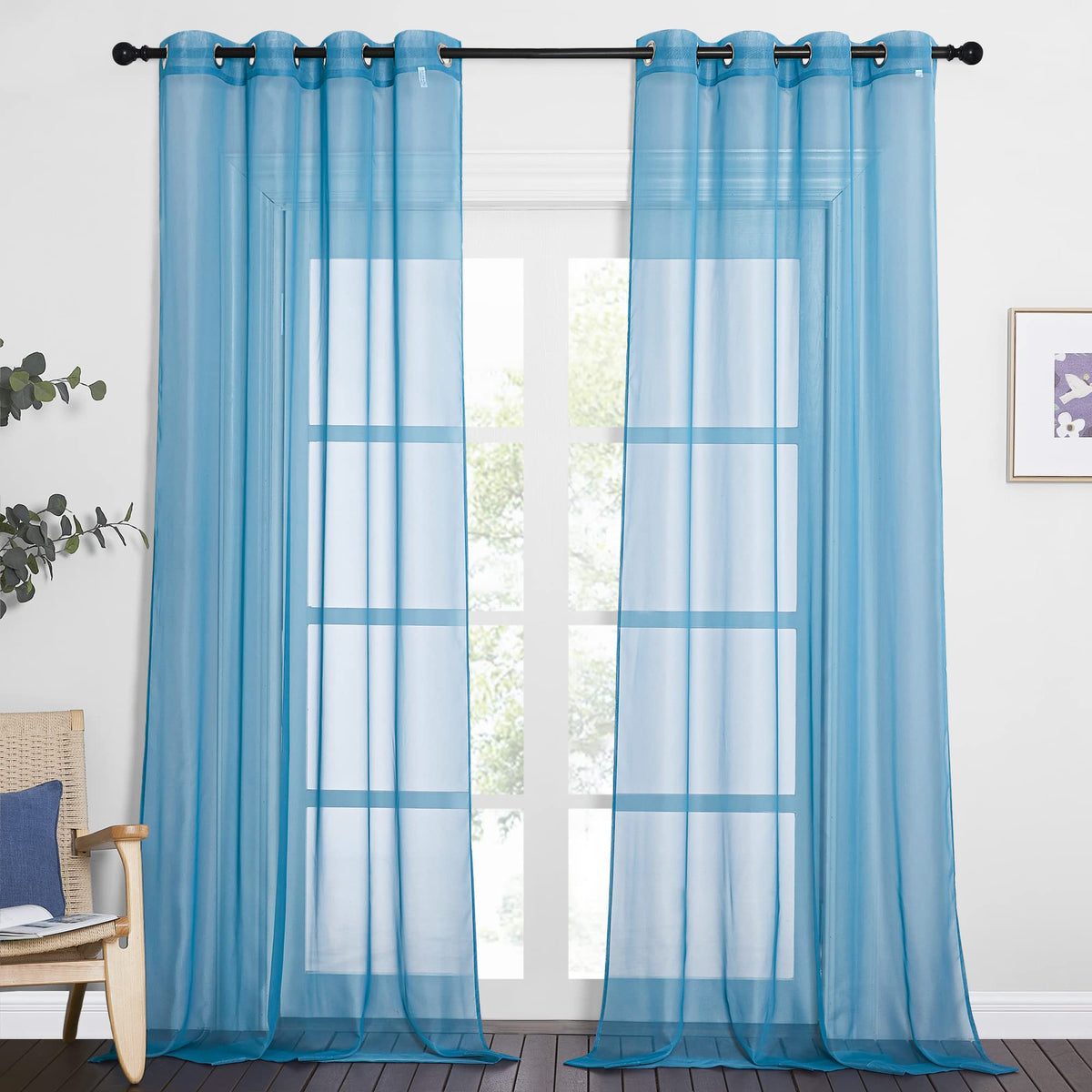 NICETOWN White Sheer Curtains & Drapes 96 inches Long for Living Room - Grommet Top Solid Lightweight & Airy Gauzy Window Treatments with Light Filtering for Bedroom, 2 Panels, W54 x L96