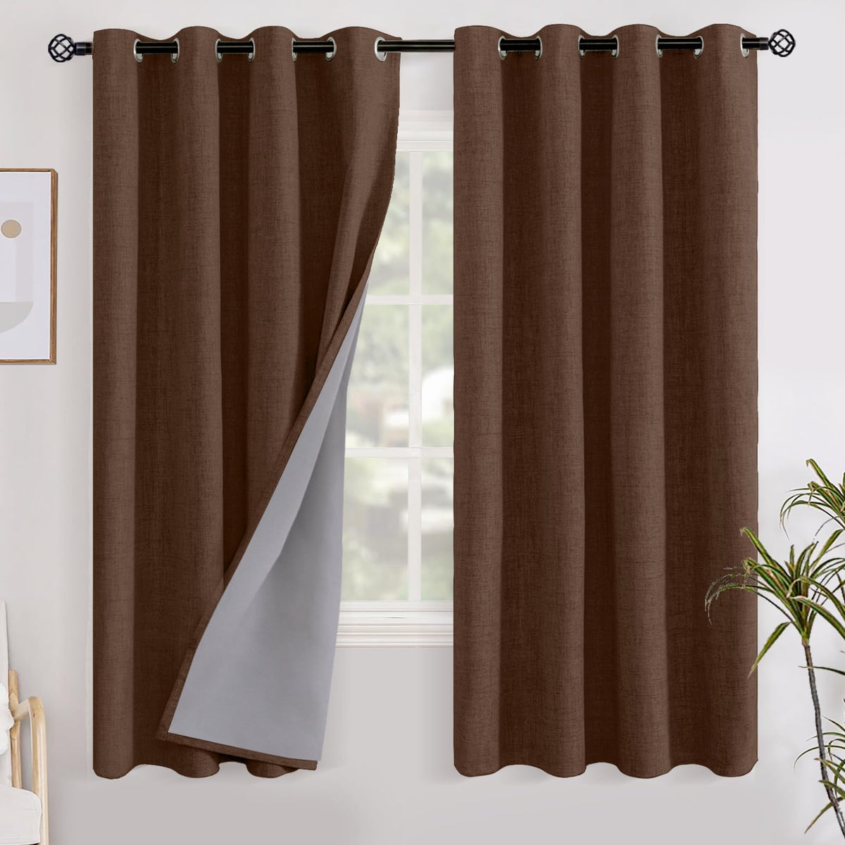 YoungsTex Linen Blackout Curtains 63 Inch Length Bedroom Beige Darkening