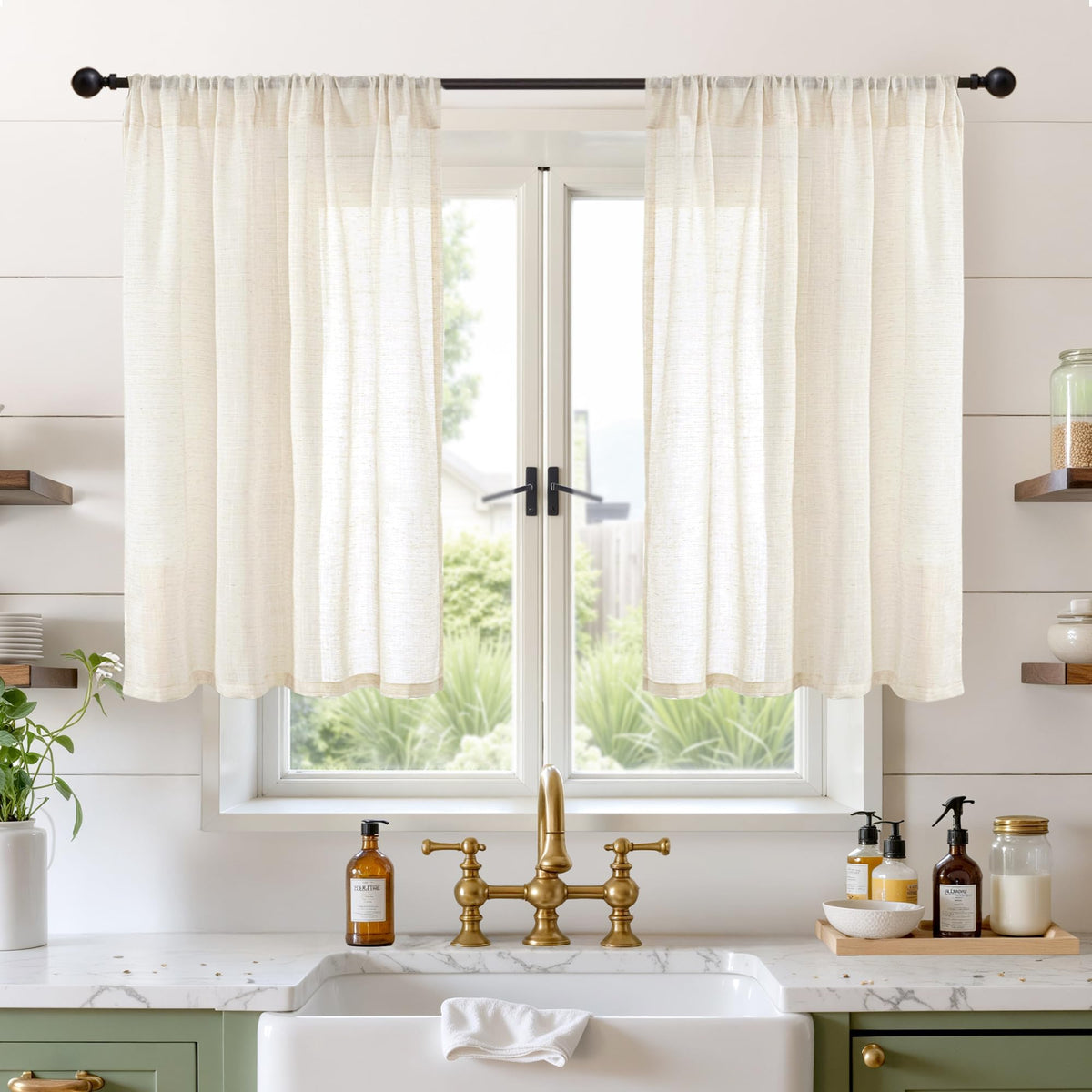 BGment Tan Linen Curtains 84 Inch Length 2 Panels Burlap Semi Sheer Drapes