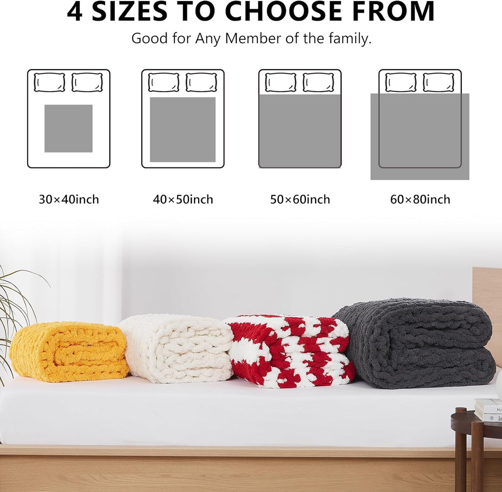 L'AGRATY Chunky Knit Throw Blanket for Couch, 50'' x 60'' Knit Throw, Ivory