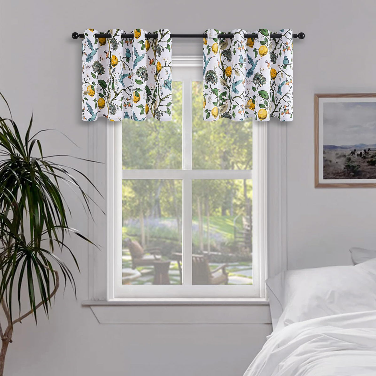 Topfinel Mustard Yellow Vintage Curtains & Drapes 84 Inches Long, Grommet Luxury Whimsical Floral Lemon Hummingbird Patterned Waverly Mid Century Colorful Blackout Drapes for Living Room Bedroom