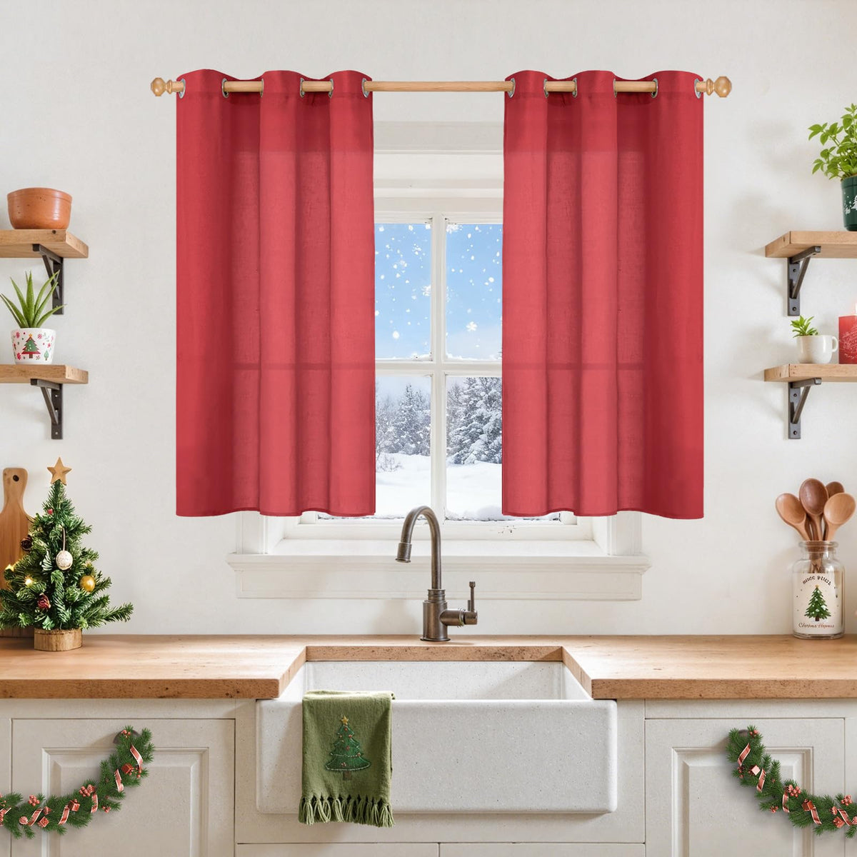 YoungsTex Linen Semi Sheer Curtains 63 Inch Length, Light Filtering Drapes