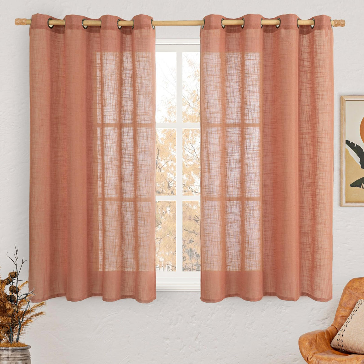 LAMIT Cream Ivory Linen Semi Sheer Curtains 84 inch Length for Bedroom
