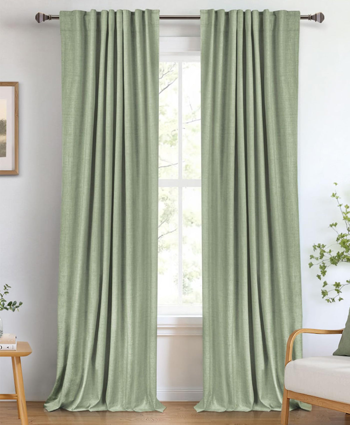 Linen Total Blackout Curtains for Bedroom Living Room 84 Inch, Cream