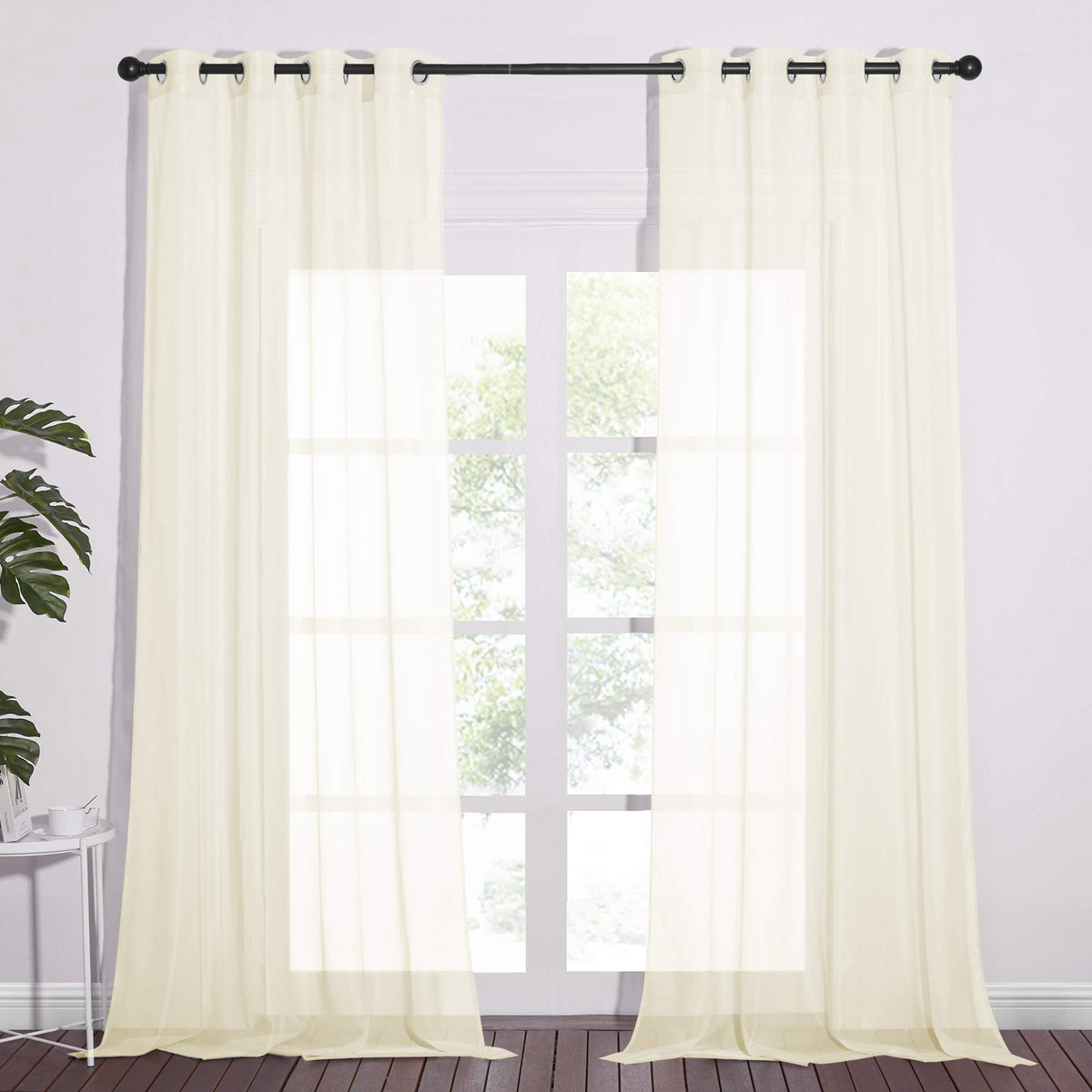 NICETOWN White Sheer Curtains & Drapes 96 inches Long for Living Room - Grommet Top Solid Lightweight & Airy Gauzy Window Treatments with Light Filtering for Bedroom, 2 Panels, W54 x L96