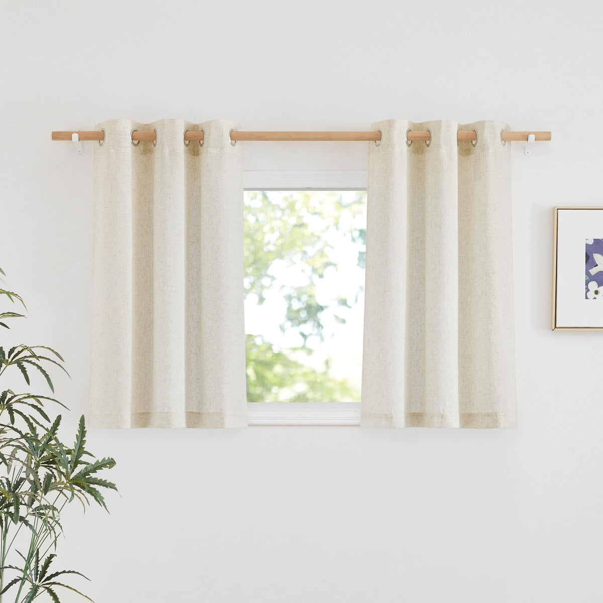 NICETOWN Natural Linen Curtains 84 inch Long 2 Panels Set, Grommet Top Thick Linen Burlap Semi Sheer Vertical Drapes Privacy Assured with Light Filtering for Bedroom/Living Room, W55 x L84
