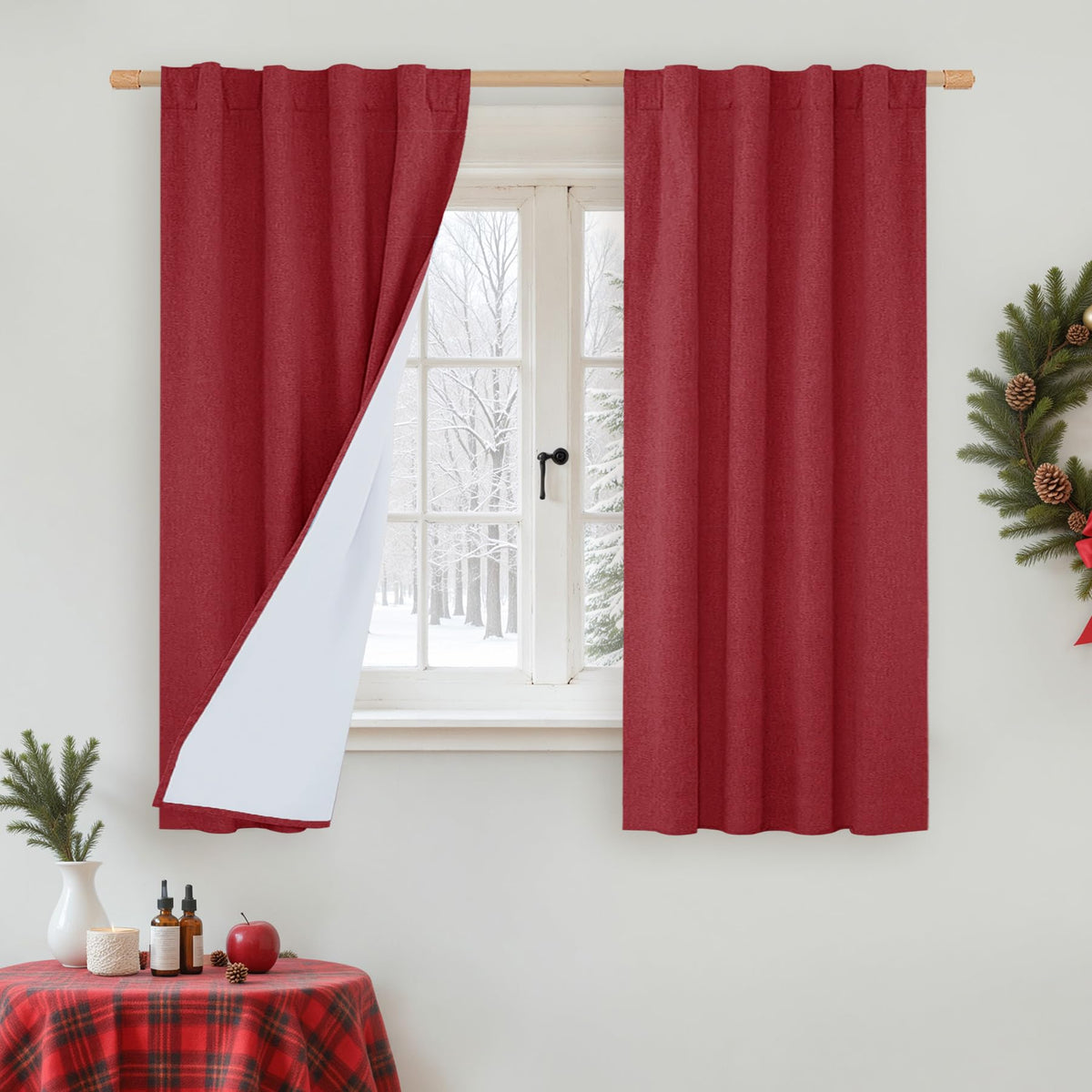 LAMIT 100% Blackout Short Linen Curtains for Cafe 40 Inch Length, Ivory