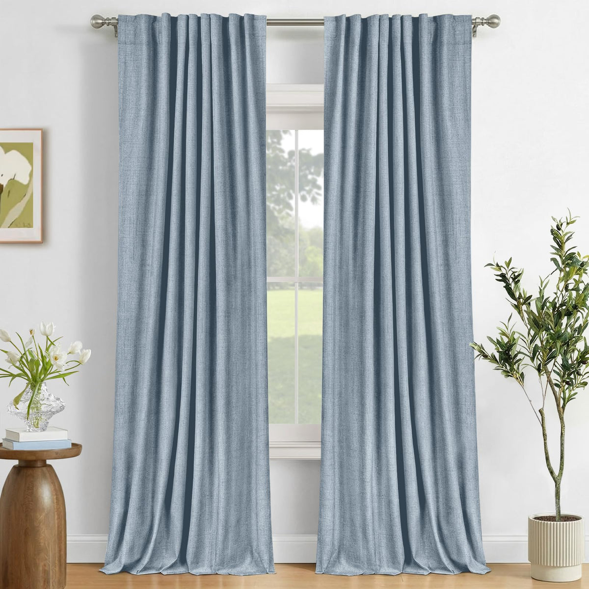 Linen Total Blackout Curtains for Bedroom Living Room 84 Inch, Cream
