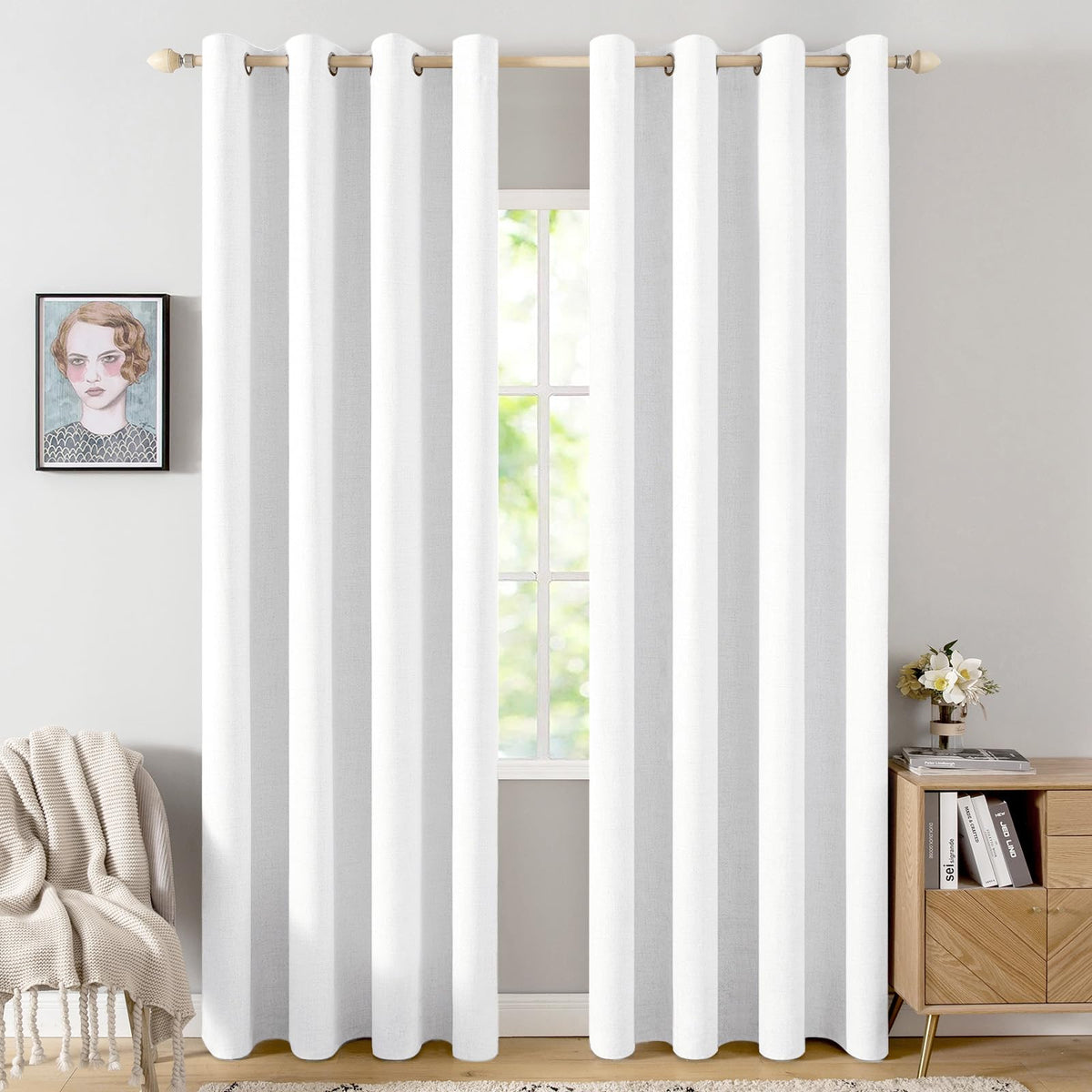 MIULEE 100% Blackout Linen Curtains for Bedroom 52x84 Inches Natural Beige