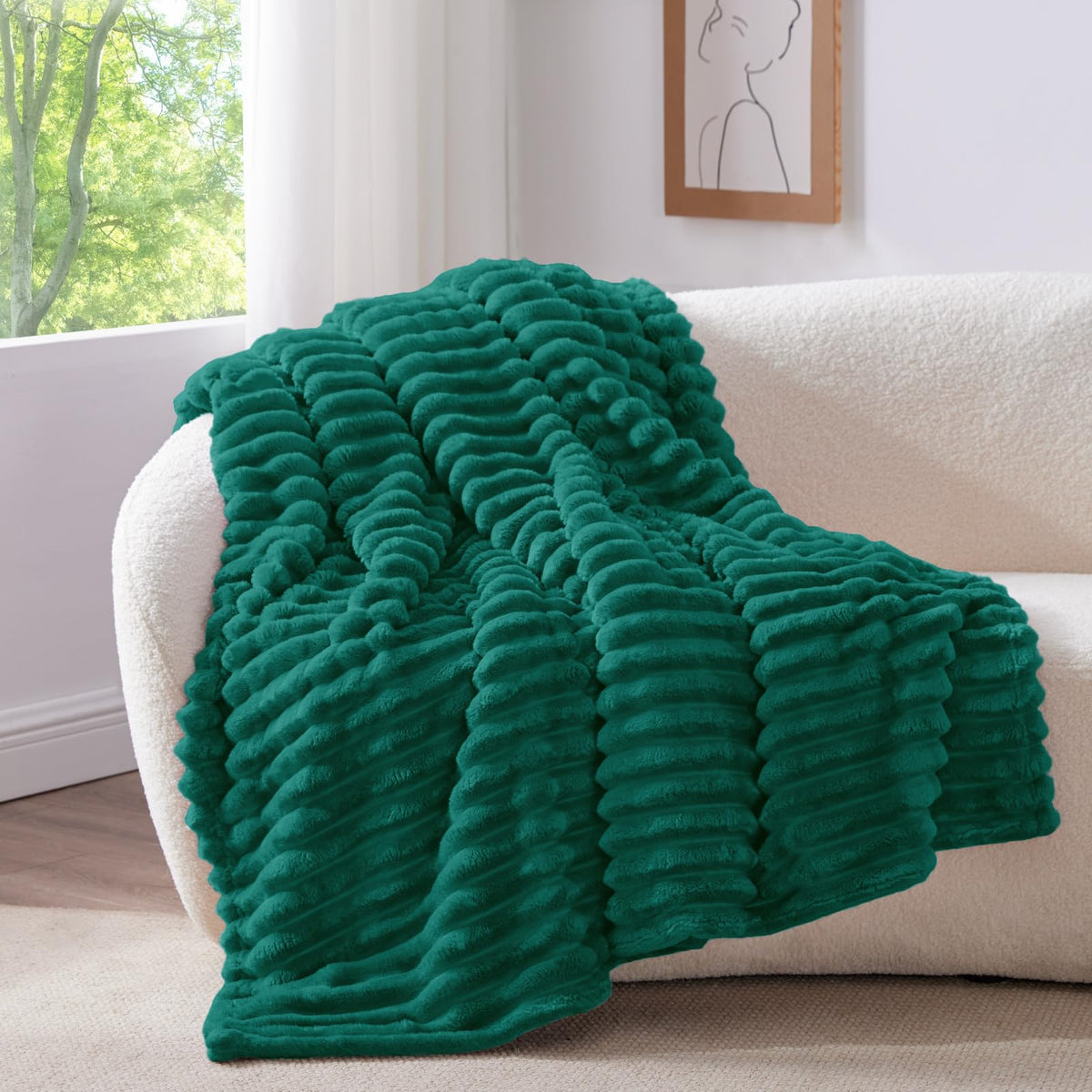 BEDELITE Ribbed Fleece Throw Blanket for Couch, Cream, 50"x60"